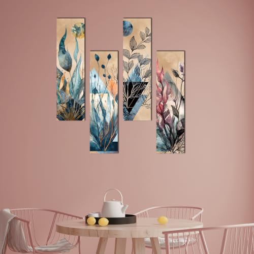 Image of GENXTRA Contemporary Floral Wall Decor Panels | Abstract Botanical Wall Hanging Set for Living Room, Bedroom, Dining Room & Hallway
