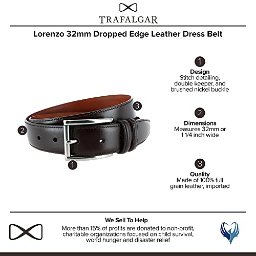 Trafalgar Men's Lorenzo 32Mm Dropped Edge Leather Dress Belt, 32, Dark Brown #TOP1