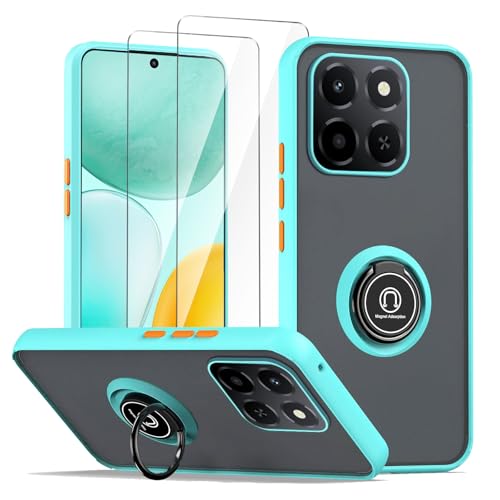LYZXMY Case for Honor X6c blue with Ring Stand Case + 2 x Tempeblue Glass Screen Protector,PC +TPU Shockproof Anti-Scratch Phone Case Cover