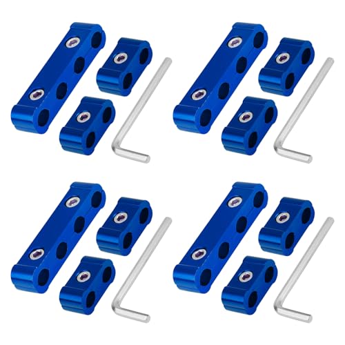 Rdxcv 4 PCS Car Engine Spark Plug Wire Separator Divider Set, Aluminum Alloy Spark Plug Wire Loom Divider with Hex Wrench, Auto Ignition Wires Organizer Kit for 8mm 9mm 10mm (Blue)