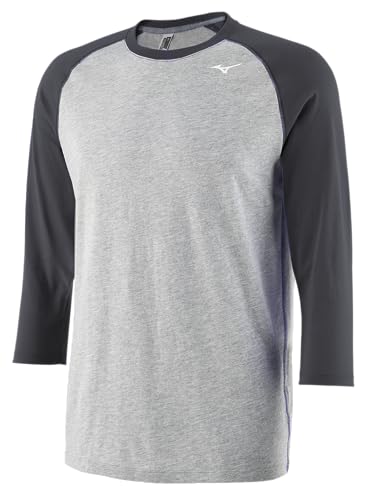 Mizuno Men's Mizuno 3/4 Practice TEE | Mens Baseball TOP | Grey-Charcoal | US Extra Small (XS)