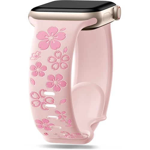 Wepro Pink Band Cute for Apple Watch Bands Women: Floral Engraved Band 40mm 41mm 38mm 42mm 44mm 45mm...