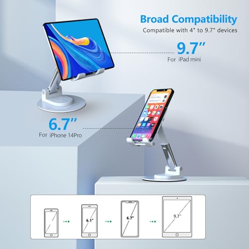 Image of YXLILI Foldable Phone Stand Adjustable Angle Height Cell Phone Holder for Desk 360 Rotating Cellphone Stand Compatible with iPhone14 /13 /12 /11 Pro, Max, Mini, iPad, Tablet(4-9.7in)-White