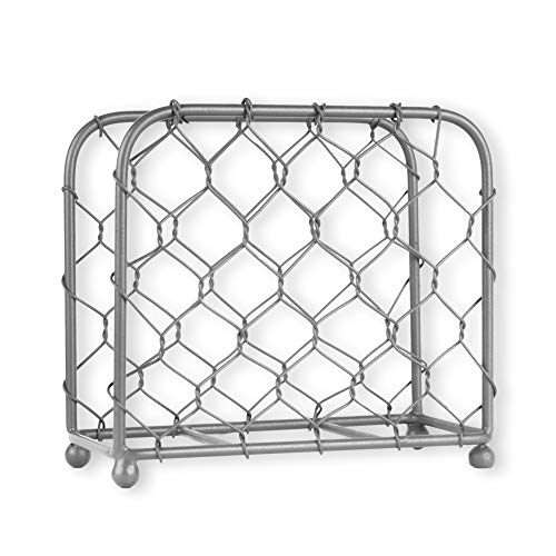 Gocraft Upright Napkin Holder | Chicken Wire Mesh Design | Rustic Farmhouse Napkin Holder For Tables (Matte Grey Finish) #TOP12