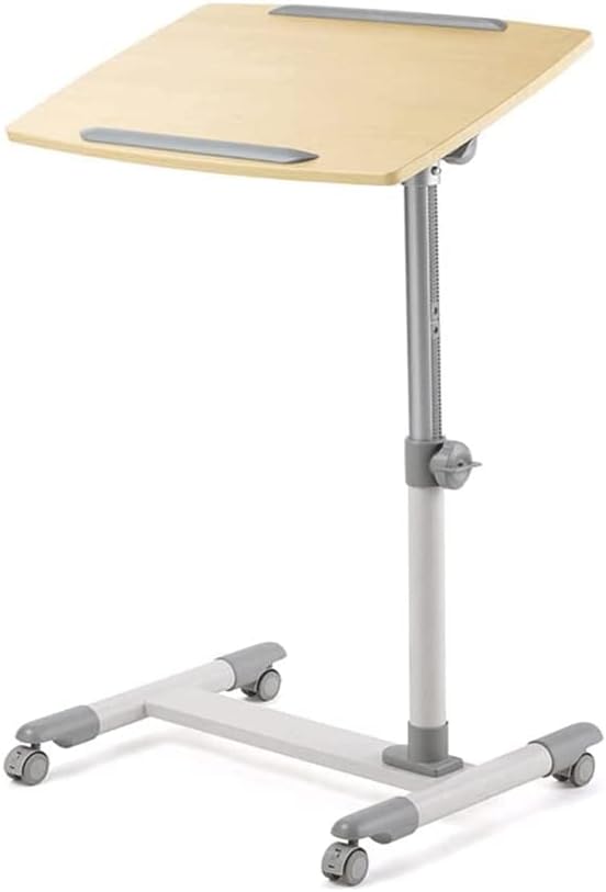 Overbed Table with Lockable WheelsHeight Adjustable Portable Bedside Table Rolling Laptop Desk Cart for Home Office