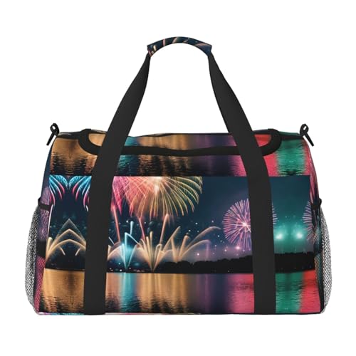Fireworks - Bolsa de viaje grande reutilizable, bolsa de compras para vacaciones, bolsa deportiva con correa cruzada ajustable