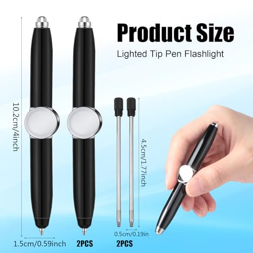 TaimeiMao 2 Stück Fidget Pen Mit Nachfüllung & LED-Licht, Spinning Pen Mit Kugelschreiber und Stressabbau-Funktion für Kinder und Erwachsene (2 Schwarz)