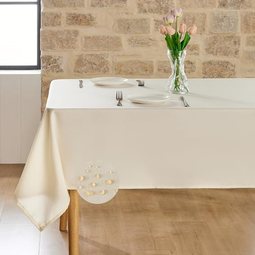 Gykutix Beige Nappe Rectangulaire Anti Tache 140 x 200cm Nappe de Table Impermeable Nappe Table Exterieur pour Salle à Manger, Jardin, Fête, Mariage ou Maison