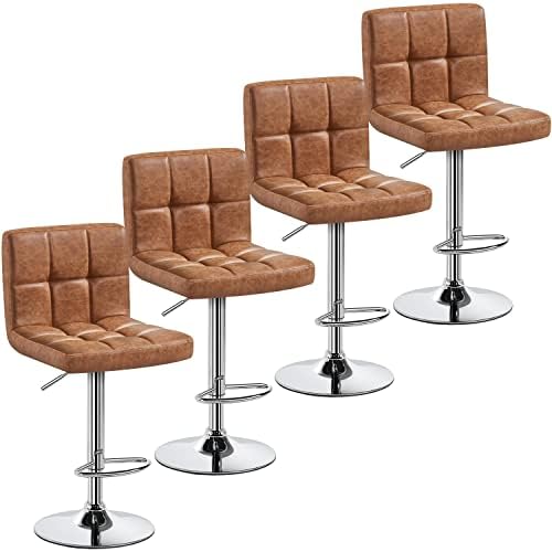 Yaheetech Bar Stools 4pcs Modern Adjustable Kitchen Island Chairs Counter Height Barstools Swivel PU Leather Chair Black 30 inches,X-Large Base and Seat, Retro Brown