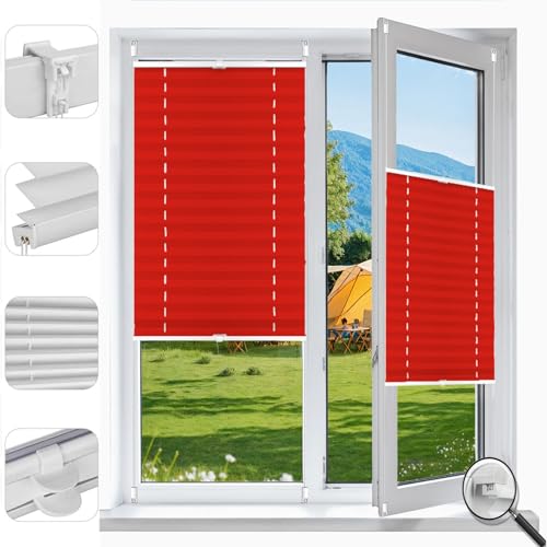 Store plissé occultant sans perçage 75x120 cm rouge pour fenêtres - 2
