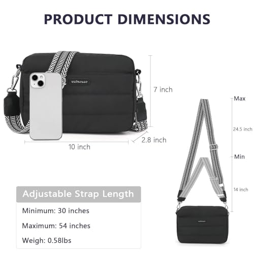 Puffer Crossbody Bags for Women, Lightweight Quilted Puffer Shoulder Bag, Cross Body Purse with Guitar Wide Strap Fit4