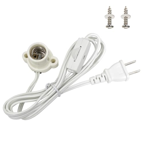 Pispoer|電球ソケット|E17口金|コード付き ソケットコンセント |スイッチ付1.5M|E17用 ソケット付きコンセント|おしゃれ|簡単取付 工事不要|PSE認証|ホワイト|1個セット