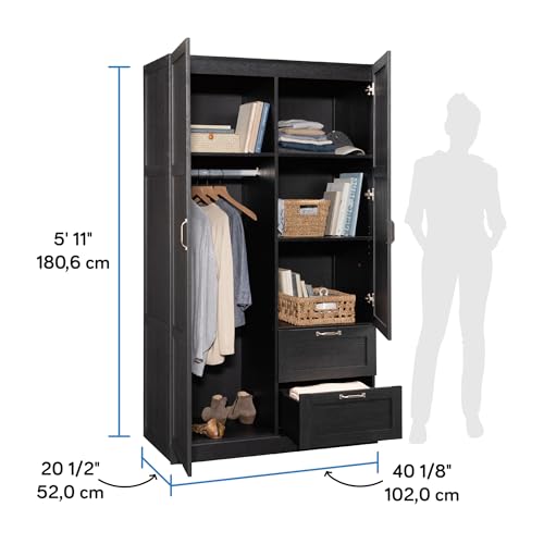 Image of Sauder Miscellaneous Storage Armoire with Drawers, Raven Oak Finish