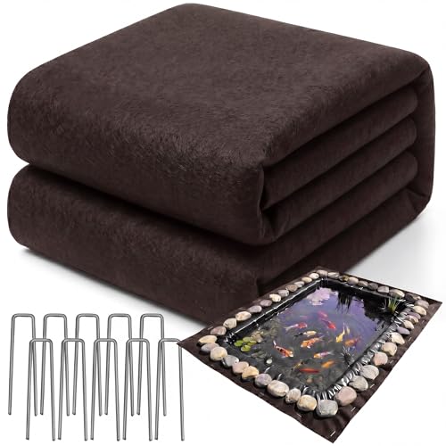 Fanfanwin 10 x 15 ft Pond Liner Underlayment 6oz Heavy Duty Brown Non Woven Geotextile Underlayment Fabric with 10 U-pins for Outdoor Pond Streams Fountains Garden Waterfalls Fishpond Weed Barrier