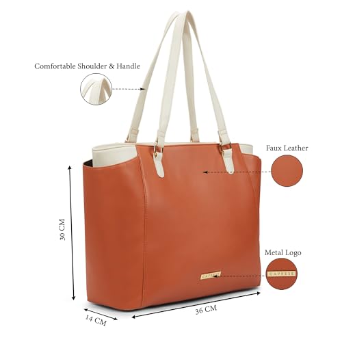 Image of Caprese Regina 16 Inch Laptop Compatible Large Tote Bag for Women | Stylish, Durable, Multi-Compartment Design for Work, Travel, Shopping | Comfortable Straps Shoulder and Handheld Bag