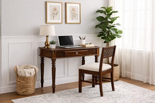 Image of Study Table with Chair for Students Study Desk Table Office Table for Work from Home Writing Office Desk Computer Desk (Dark Walnut)