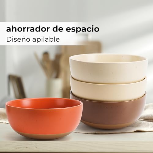 Miniatura 6 de Miamio - Set De 4 Cuencos De Cerámica De 820 Ml Para Sopa Ensalada, Avena, Fruta, Arroz - Aptos Para Lavavajillas Y Microondas - Colección Aura Acogedor Neutro, Cuencos 4x