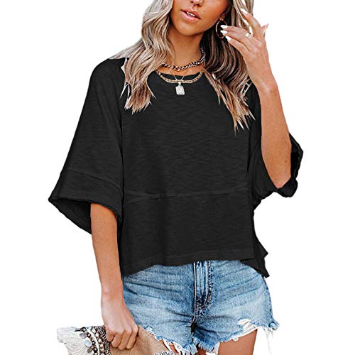 Women's Summer Casual Crewneck Batwing Half Sleeve T-Shirts Solid Color Loose Fit Cute Basic Flowy Tops Tees Blouses2