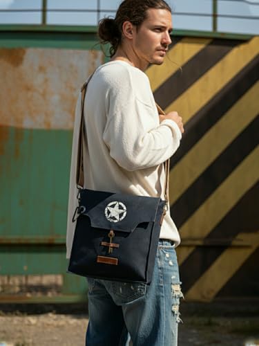 Image of The House of tara Sturdy Cotton Canvas Messenger Bags for Men and Women | With two Magnetic Snap Buttons Flap Closure, Adjustable Body Strap & Multiutility Lobster Hook (Phantom Black)