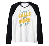 Costillas Divertidas de Barbacoa de Verano para barbacoas en el Patio Trasero Camiseta Manga Raglan
