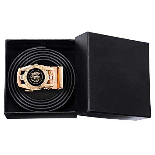 Image of Dubulle Designer Mens Belts, Sliding Automatic Buckle Ratchet Dress Belt TOP Genuine Leather Strap Gifts