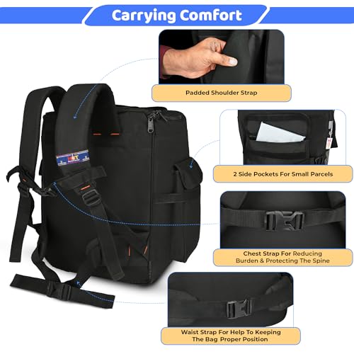Image of Multipurpose Delivery Bag - Extra Large Backpack for Courier, Grocery, E-Commerce & Catering Use, Travel & Luggage Check-in Bag (Black, 15x15x20 inch)
