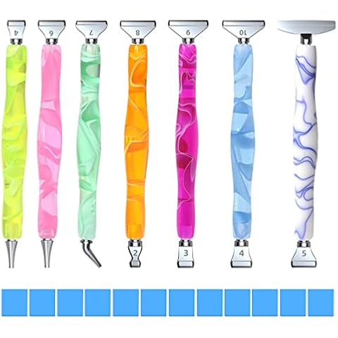 Diamond Painting Art Drill Pen with Stainless Steel Metal Tips Placer Grid Nibs Angle Tip and Clay Glue Tool Kit Accessories Pack for Diamond Painting, Diamond Art, Nail Art 7colors Cover