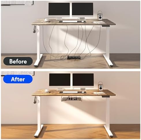 FLEXISPOT EN2 Whole-Piece Standing Desk with Clamp Power Strip, 55 x 28 Electric Stand Up Height Adjustable Desk with Cable Management (Black Frame + 55" Rustic Brown Desktop, 2 Packages) - 5