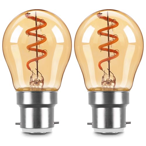 Genixgreen Vintage B22 Bayonet Light Bulbs,G45 3W LED Golf Ball BC Bulb Globe Filament Decorative Spiral Bulb Warm White 2200K,Non-Dimmable,2 Pack
