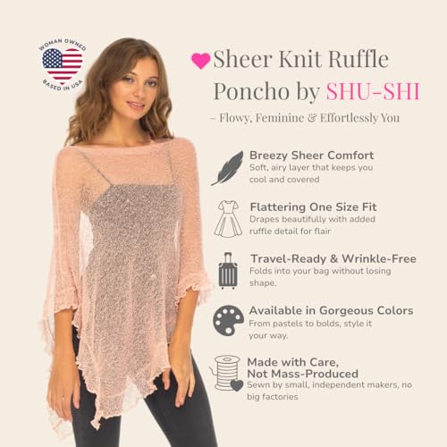 Image of SHU-SHI Women's Sheer Knit Poncho Shrug Lightweight Asymmetrical Ruffle Wrap Dressy Summer Shawl Cover Up Top