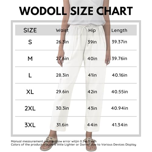 Womens Linen Trousers with Pockets Summer Elastic Waist Drawstring Straight Leg Lightweight Loose Long Pants4