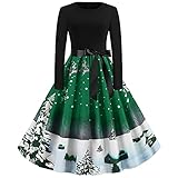 EMPERSTAR Vestido De Navidad para Mujer Vestido De Fiesta Rockabilly con Estampado De Muñeco De Nieve De Navidad De Manga Larga Verde M