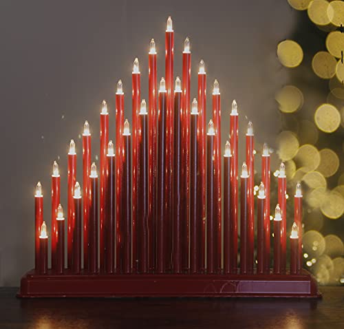 Marco Paul - Ponte di candela natalizio rosso, 33 luci a LED bianco caldo, funzionamento a batteria, candele finte con timer, arco senza fiamma per finestre, luci di Natale, decorazione domestica