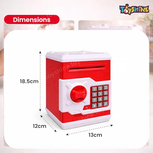 Image of Toyshine Electronic Kids Money Bank ATM Safe Piggy Bank Savings Box Toy with Money Suction Feature- Red White