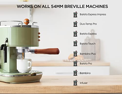 54mm Bottomless Portafilter 54mm Breville Compatible 54mm Portafilter with Puck Filter for All 54mm Breville Barista Espresso Coffee Machines Express Bambino Touch Pro Infuser Filter Basket Included - Thumbnail 4