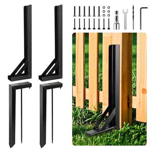 Orifesio Fence Post Repair Kit, Metal Fence Repair Spike, Heavy Duty Fixed Anchor, Steel Fence Post Support, Garden Ground Stakes for Repairing Tilted Broken Wooden Fence Posts, 2 Pack
