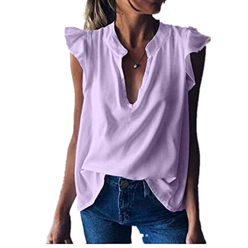 Preisvergleich Produktbild NOBRAND Damen Sommer Stehkragen Kurzarm Freizeithemd Gr. XXXXXL, violett