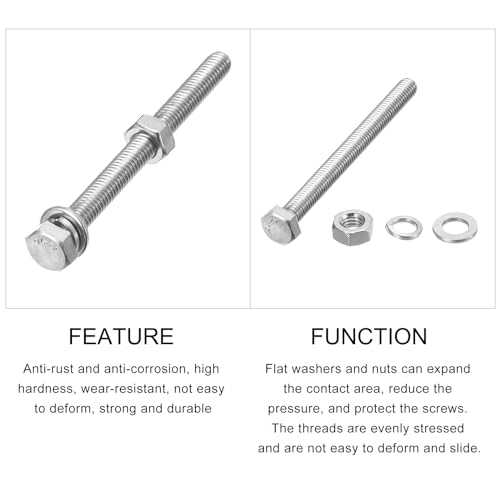 Image of METALLIXITY Hex Head Screws Bolts, Nuts, Flat & Lock Washers Kits (M6-1x70mm) 10 Set, Stainless Steel Fully Threaded Machine Screws Bolt Set - for Home Appliance Equipment