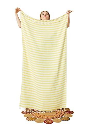 Enna Moda Toalla turca de alta calidad, hecha a mano, 100 % algodón orgánico, toalla de playa y gimnasio (70 x 140 pulgadas, color amarillo)