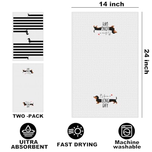 Image of 2 Pcs Dachshund Kitchen Towels 24x14 Inch, Wiener Dog Reusable Dish Towels for Kitchen Bathroom Decor, Wiener Dog Gifts Waffle Weave Hand Cloth Tea Towel, Dachshund Gifts for Women Mom Friend