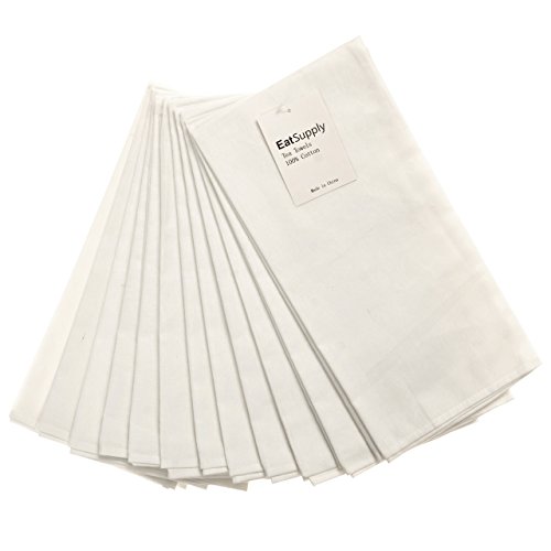 EatSupply Tea Towel Set - 100% Cotton, White, 28" x 28" Multi-Use Kitchen Towel Set - Embroider & Monogram, Cleaning, Craft Blank, Table Linen, Environmental & Eco Friendly - Value Pack (12 Count)