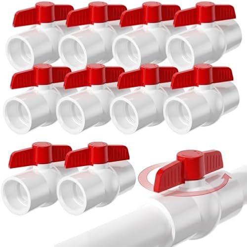 10PCS 1/2" PVC Ball Valve, Shut-Off Ball Valves Socket with Red T-Handle