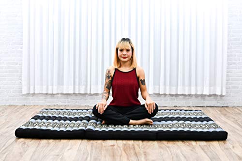 Image of Leewadee Trifold Mattress XL - Comfortable Thai Massage Pad, Foldable Relaxation Floor Mattress Filled with Eco-Friendly Kapok, Perfect to Use as a Sleeping Mat 79 x 39 inches, Blue