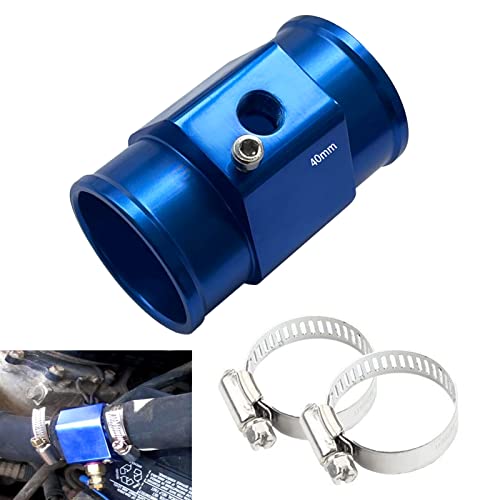 Apalie Aluminum Black Water Temp Meter Temperature Gauge Joint Pipe Radiator Sensor Adaptor Hose Clamps (Blue, 40mm)
