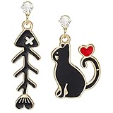 TEHAUX Pendientes Colgantes Asimétricos de Gato Forma de Espina de Pescado para Mujer Aleación Hipoalergénica Diseño Divertido y Original Obsequio Adecuado para San Valentín y