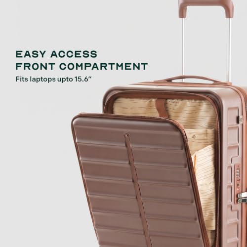 Image of Assembly Odyssey Pro 20 Inch (55cm) Cabin Trolley Bag Lightweight Hard Shell Polycarbonate Suitcase with Laptop Compartment TSA Lock 8 Spinner Wheels, Brown