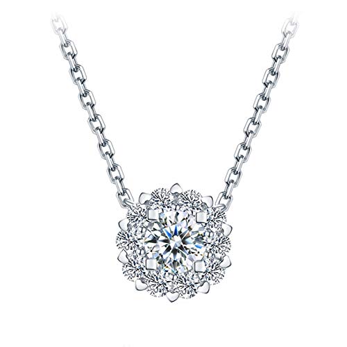 Collier Rond en Diamant 0,19 CT avec Fleur Blanche Pendentif Femme 45,7cm