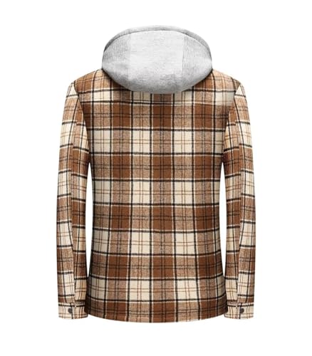 INVACHI Men's Flannel Jacket Hooded Thicken Warm Plaid Sherpa Lined Flannel Fleece Shirt Button Down Winter Coats2