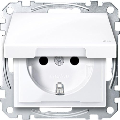 Schneider Electric Merten Schuko-Steckdose mit Klappdeckel, 2-polig+E, Berührungsschutz, Schraub- Liftklemmen, M-Smart, IP44, aktivweiss glänzend, Artikelnummer MEG2414-0325