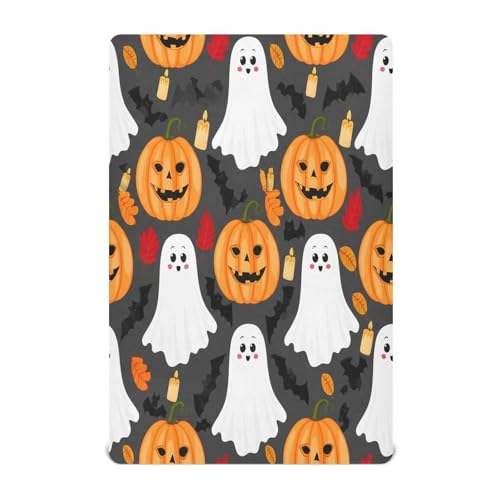 JUMBEAR Sábanas bajeras ajustables para cesta de Halloween, fantasmas y calabazas, sábanas bajeras para cochecito de recién nacido, sábanas acogedoras y transpirables para cuna de bebé para niño y